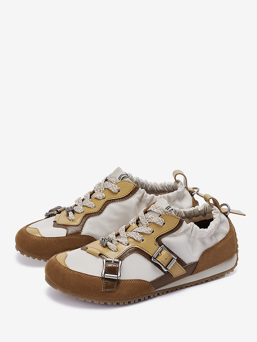 red round toe lace up buckle trainers — view 1