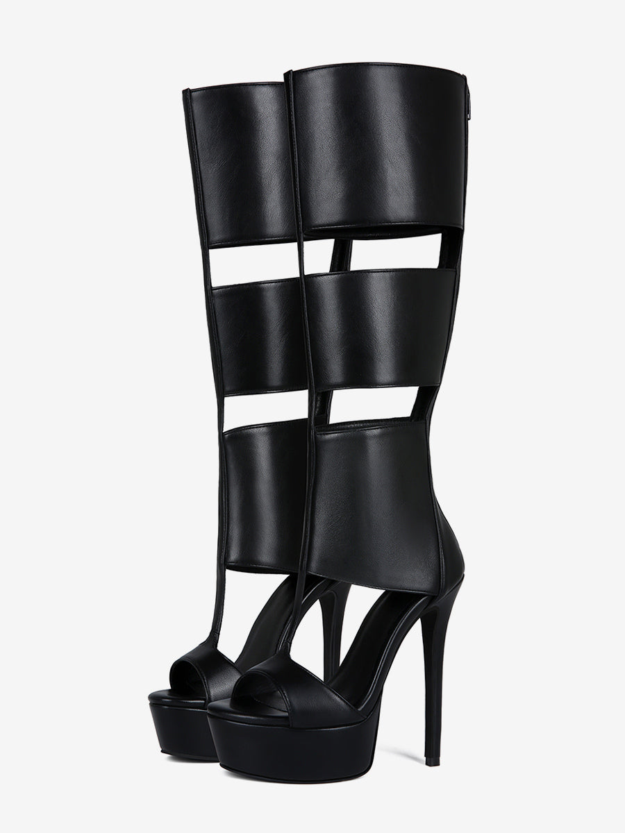 black open toe platform knee high gladiator sandals — view 5
