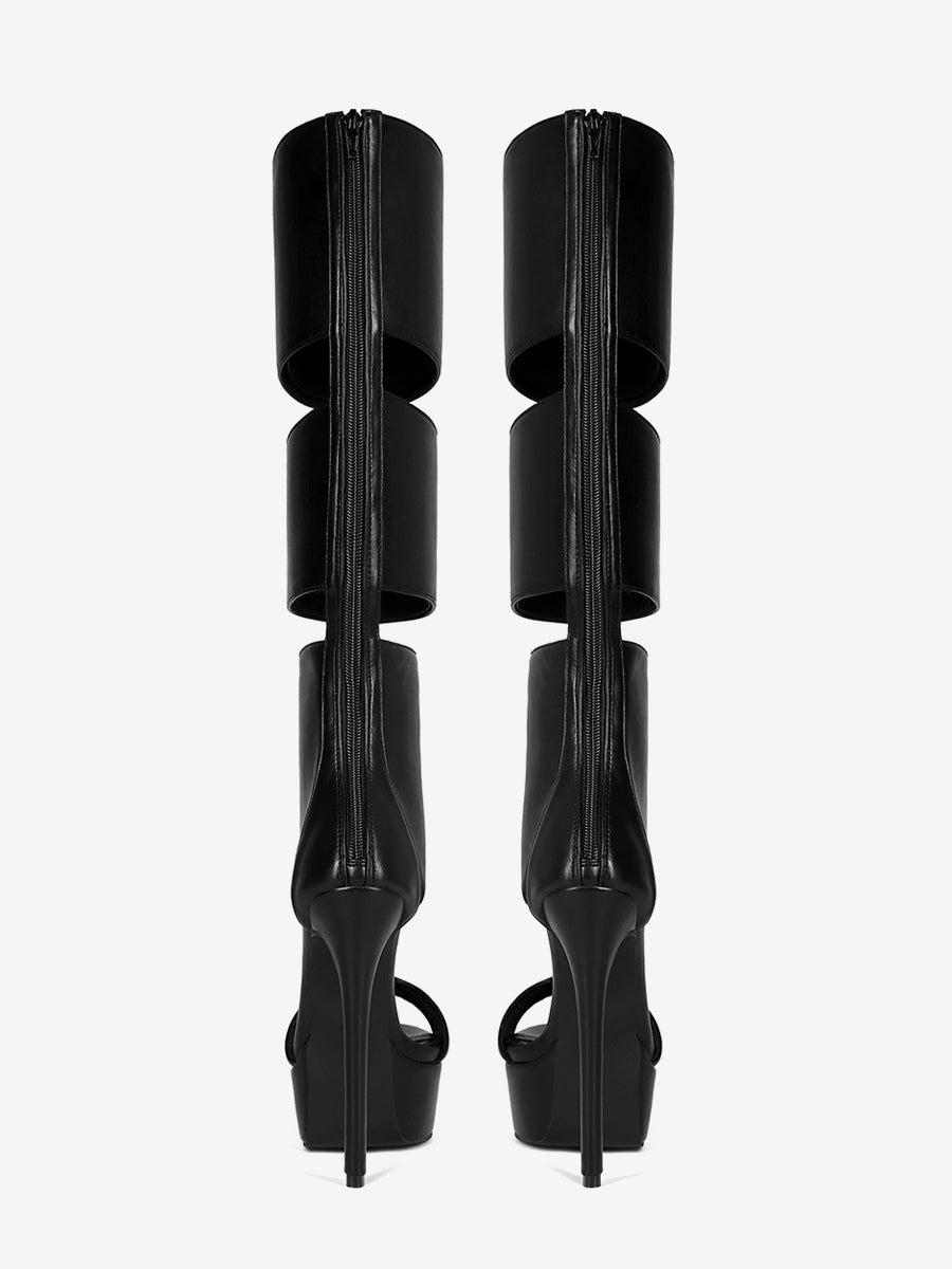 Black Open-Toe Platform Knee-High Gladiator Sandals — view 4