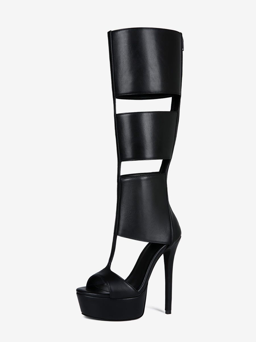 Black Open-Toe Platform Knee-High Gladiator Sandals — view 1
