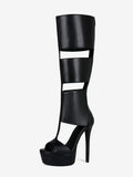 Black Open-Toe Platform Knee-High Gladiator Sandals — view 1