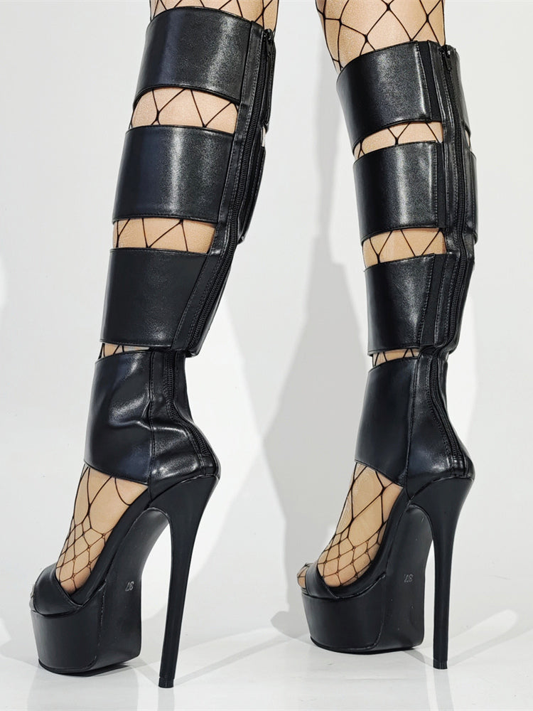 black open toe platform cut out gladiator sandals — view 7