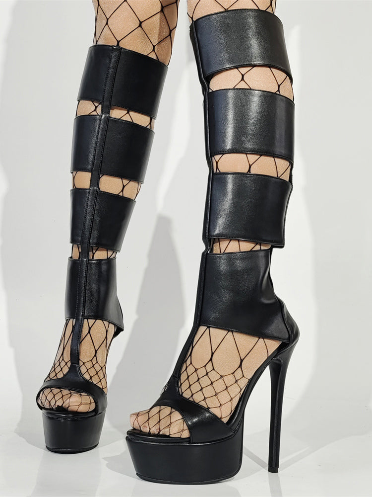black open toe platform cut out gladiator sandals — view 6