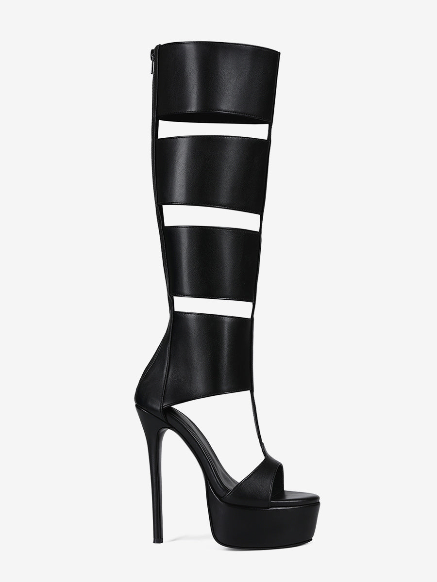black open toe platform cut out gladiator sandals — view 5