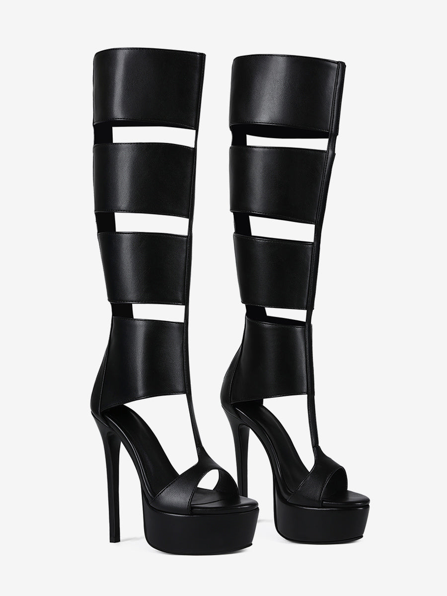 black open toe platform cut out gladiator sandals — view 4