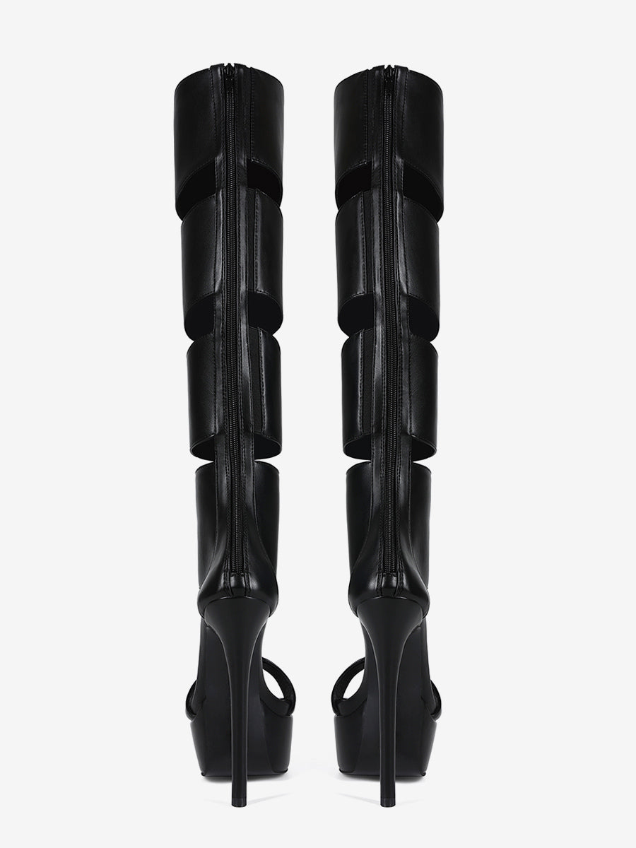 black open toe platform cut out gladiator sandals — view 3