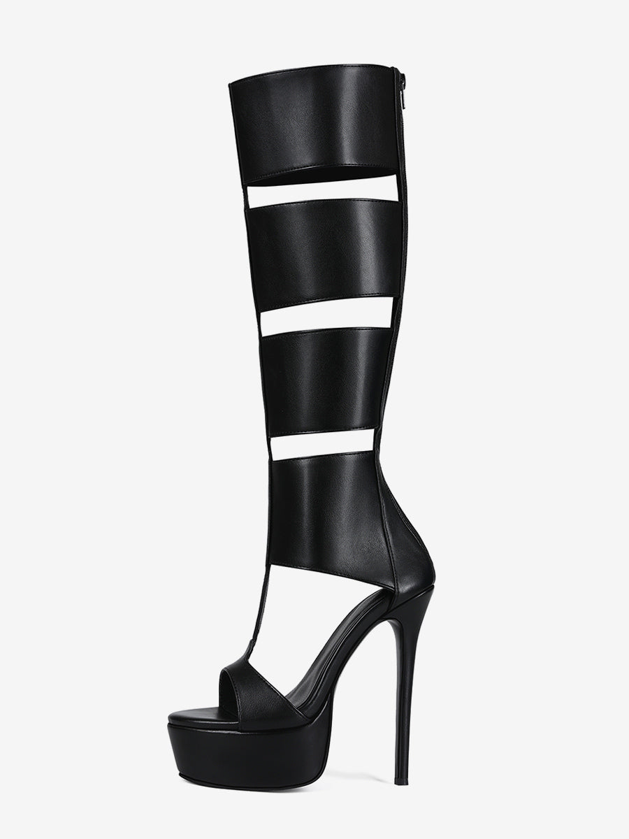 black open toe platform cut out gladiator sandals — view 2