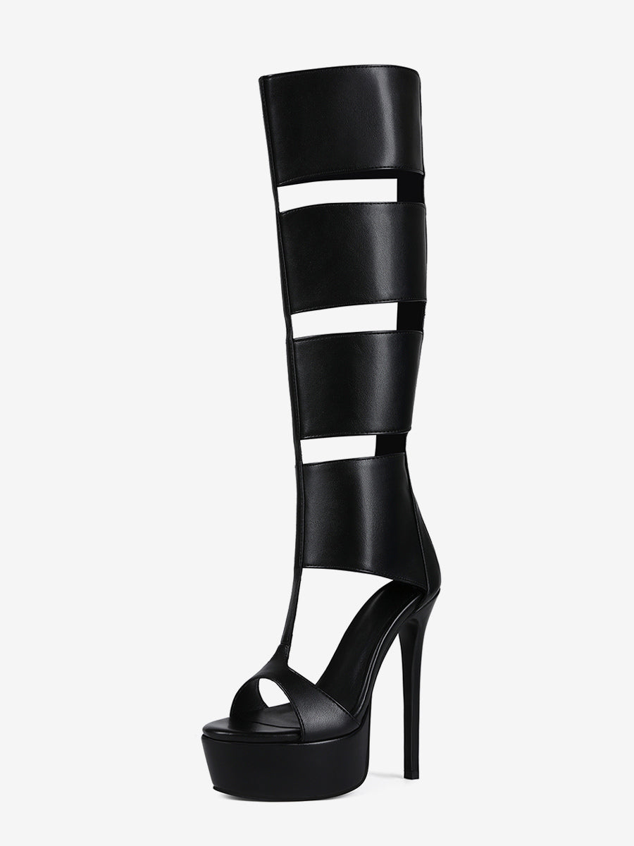 Black Open-Toe Platform Cut-Out Gladiator Sandals — view 1