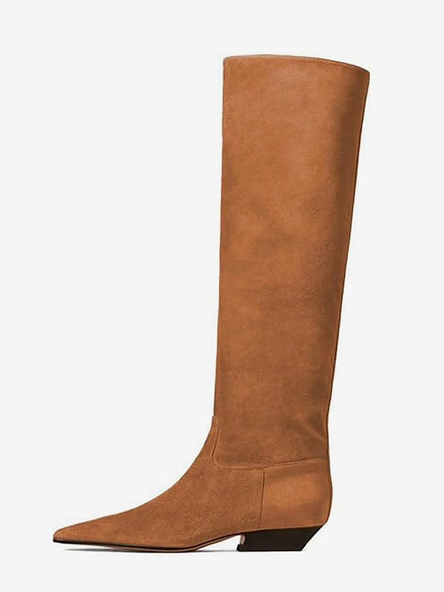 Burgundy Suede-Effect Knee-High Boots — view 1