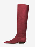 Burgundy Suede-Effect Knee-High Boots — view 2