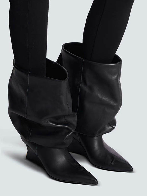 Red Pointed-Toe Wedge Boots — view 4