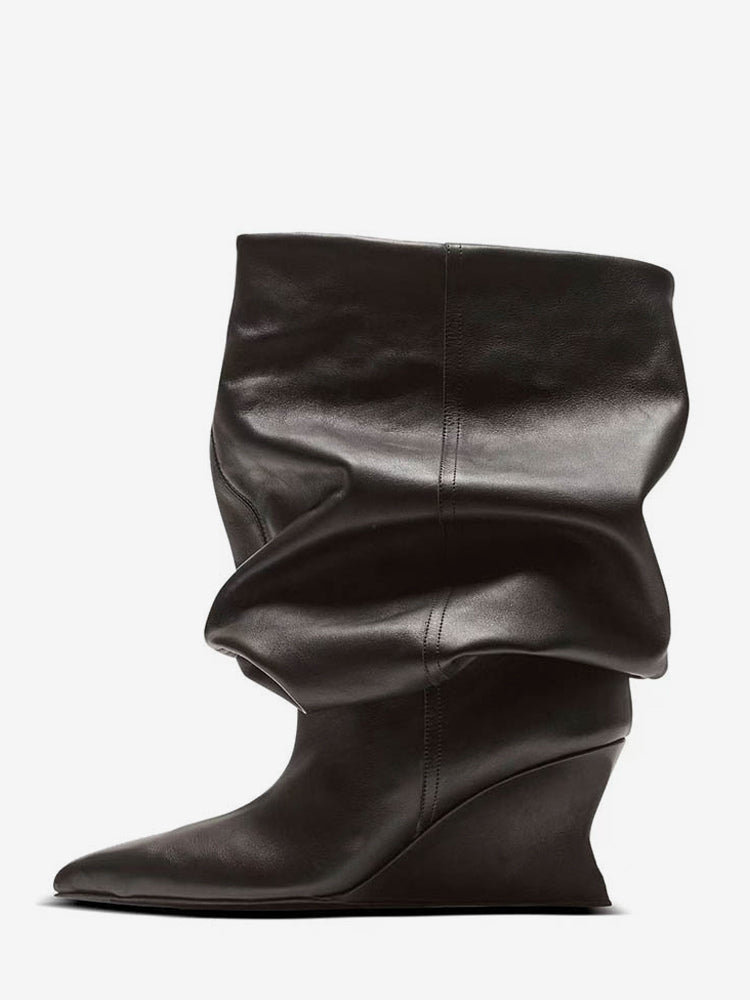 Red Pointed-Toe Wedge Boots — view 3