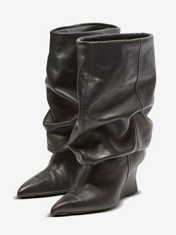 Red Pointed-Toe Wedge Boots — view 2