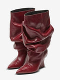Red Pointed-Toe Wedge Boots — view 1