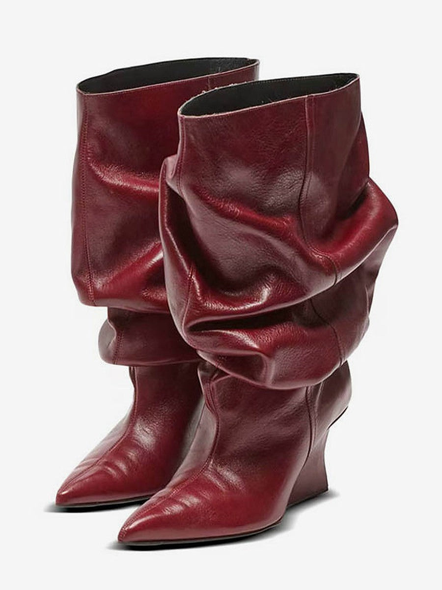 Red Pointed-Toe Wedge Boots — view 1