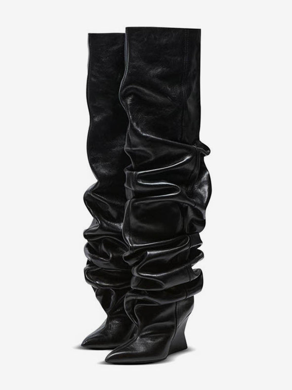 Beige Wedge Over-The-Knee Boots — view 4