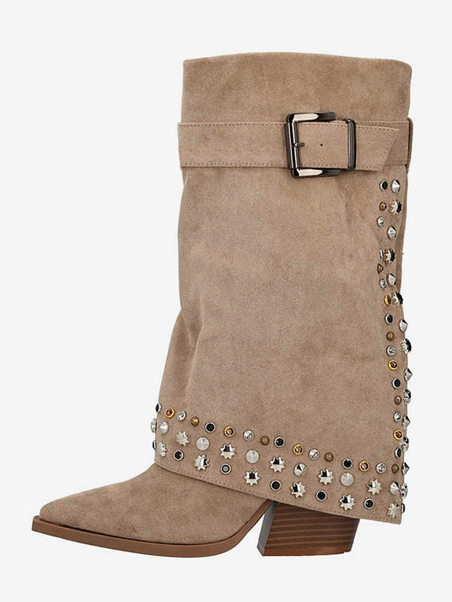 Apricot Pointed-Toe Block Heel Buckle Boots — view 1