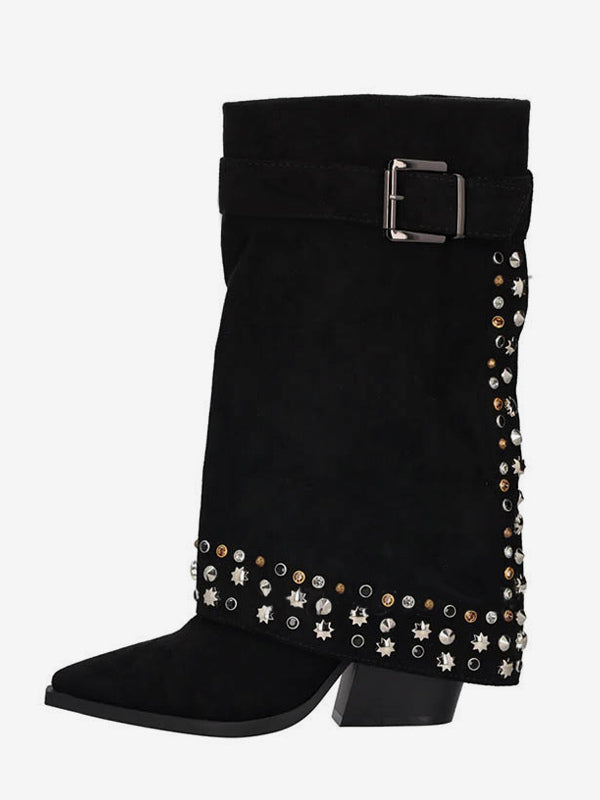 Apricot Pointed-Toe Block Heel Buckle Boots — view 4