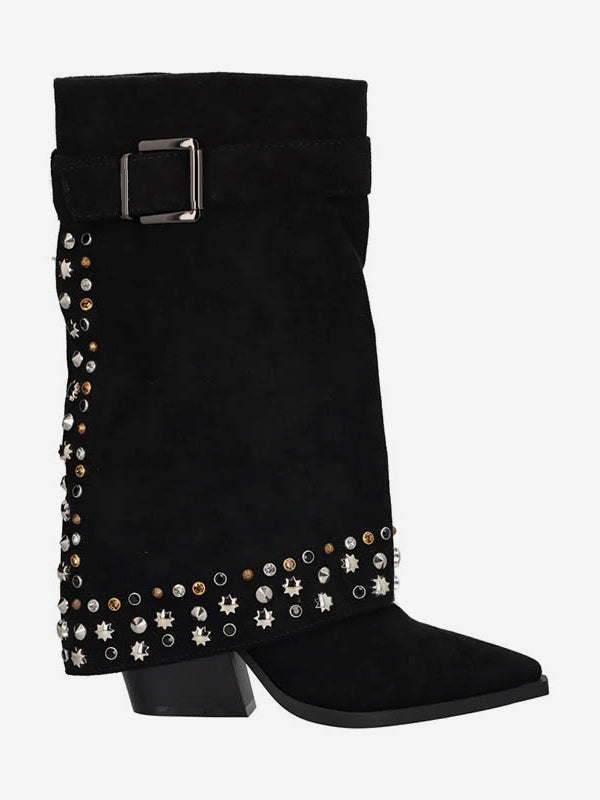 Apricot Pointed-Toe Block Heel Buckle Boots — view 5
