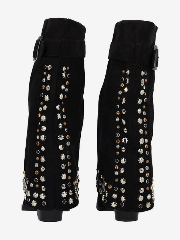 Apricot Pointed-Toe Block Heel Buckle Boots — view 6