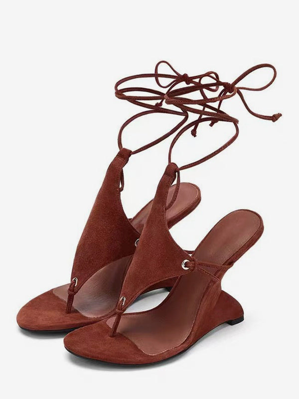 olive open toe lace up wedge sandals — view 3