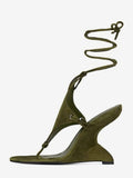 Olive Open-Toe Lace-Up Wedge Sandals — view 4