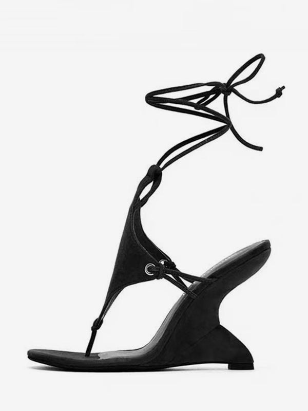 olive open toe lace up wedge sandals — view 1