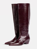 Burgundy Pointed-Toe Wedge Knee-High Boots — view 1