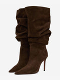 brown pointed toe suede effect boots — view 1