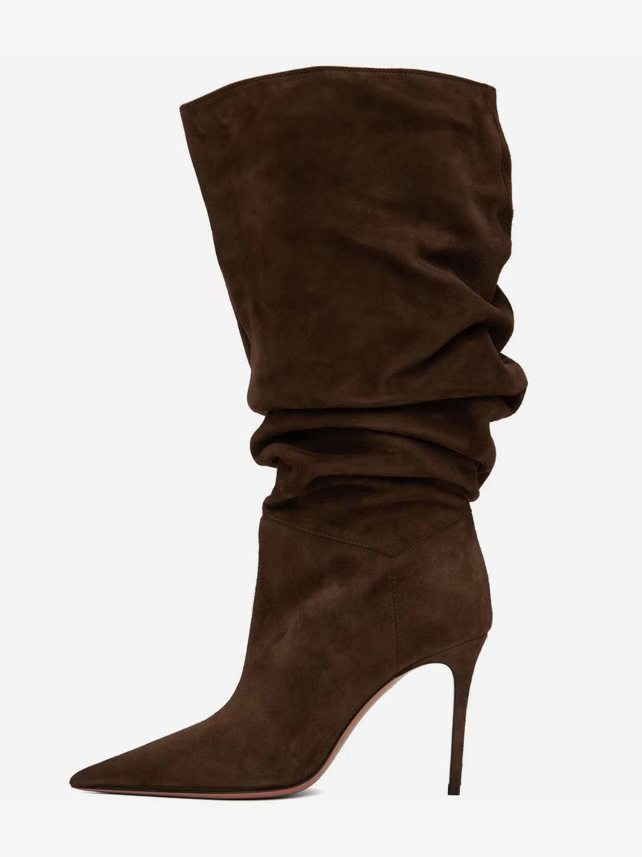 Brown Pointed-Toe Suede-Effect Boots — view 2