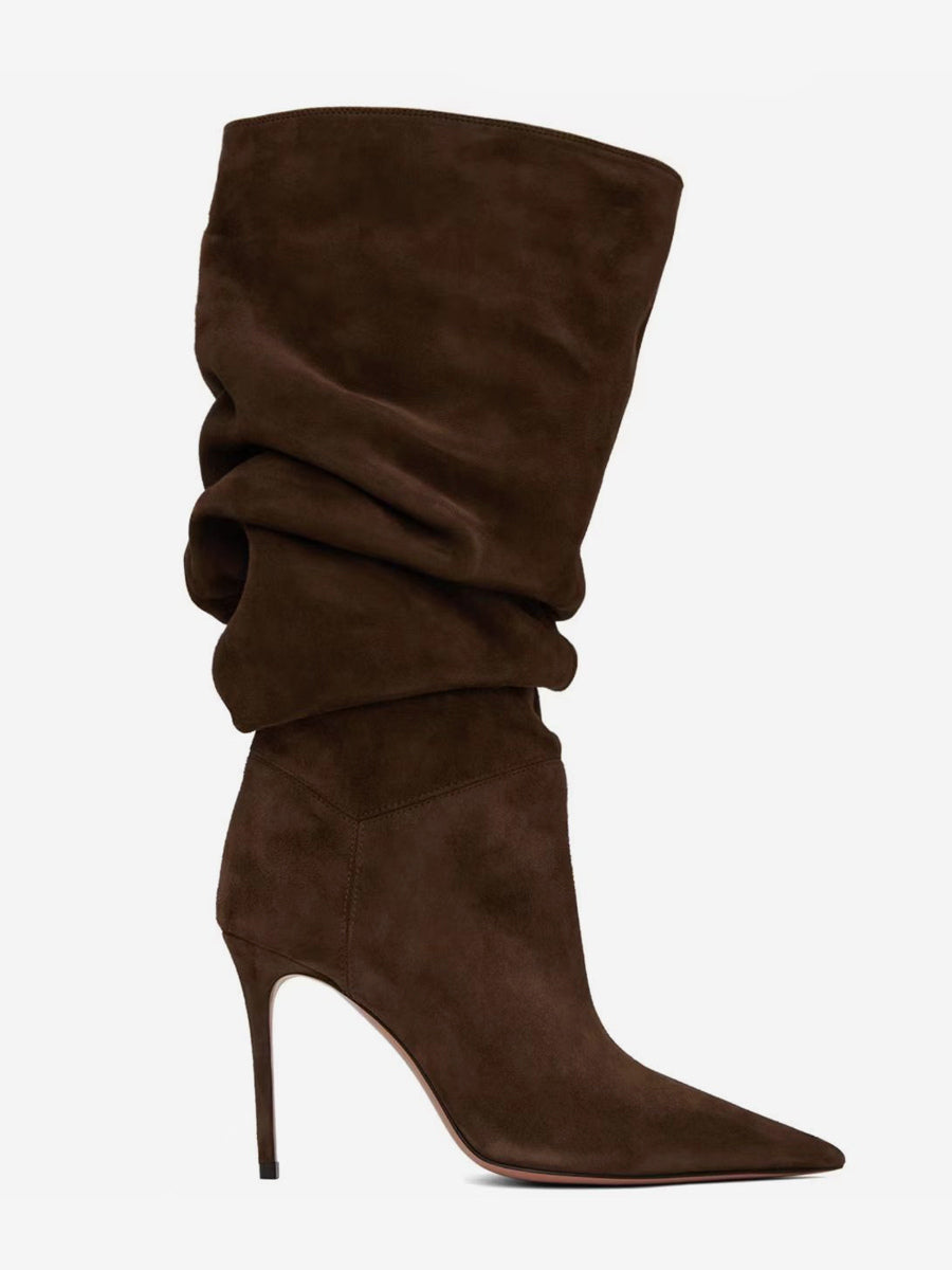 brown pointed toe suede effect boots — view 3