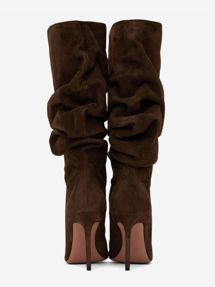 Brown Pointed-Toe Suede-Effect Boots — view 4