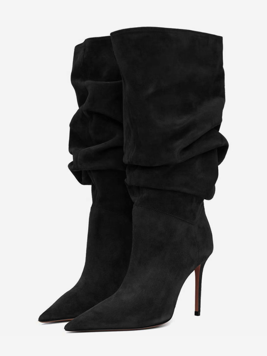 Brown Pointed-Toe Suede-Effect Boots — view 5
