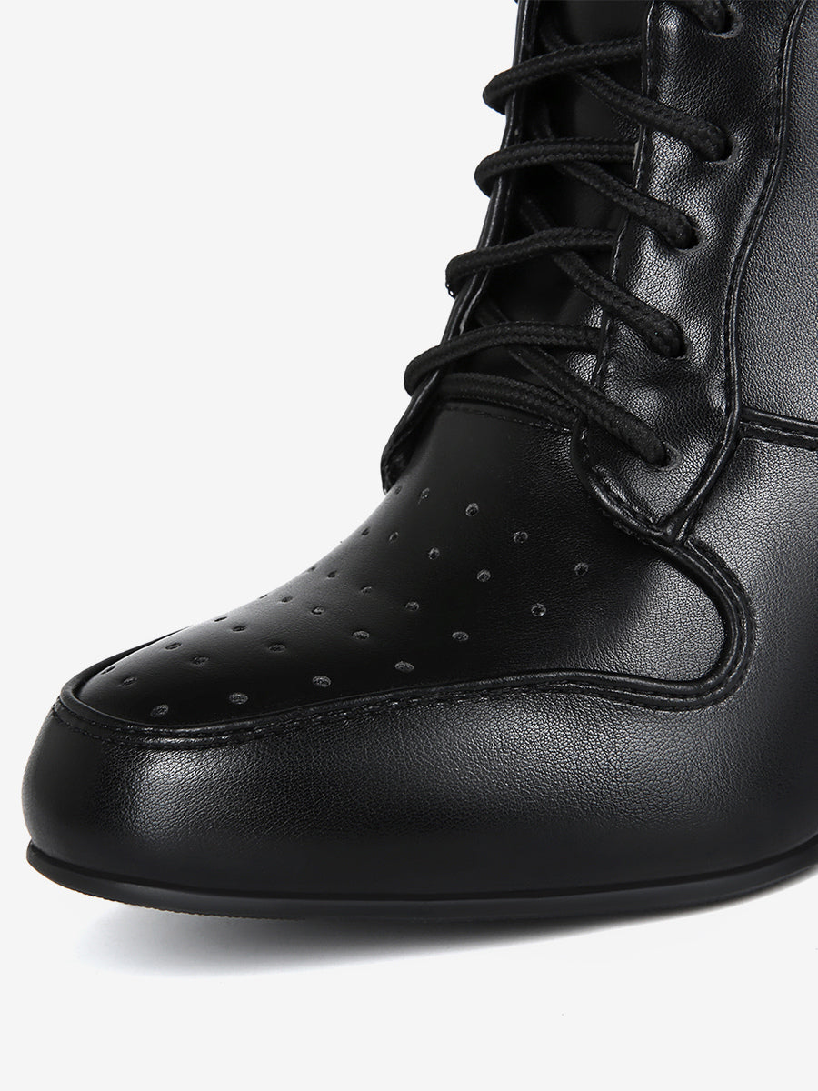black pointed toe wedge lace up ankle boots — view 6