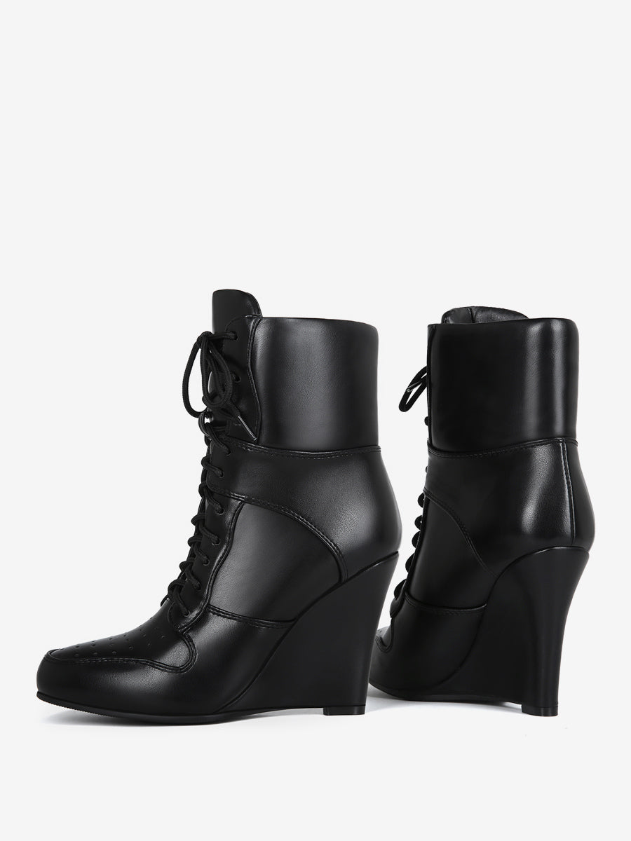 black pointed toe wedge lace up ankle boots — view 4