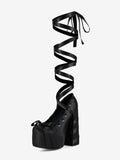 Black Round-Toe Block Heel Lace-Up Court Shoes — view 1