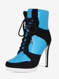 blue round toe lace up contrast panel ankle boots — view 5