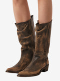 Brown Pointed-Toe Ruched Mid-Calf Boots — view 6