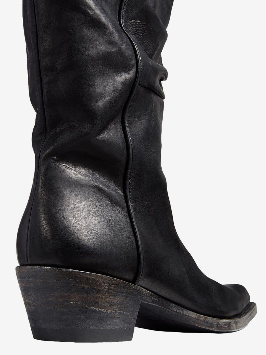 brown pointed toe ruched mid calf boots — view 4