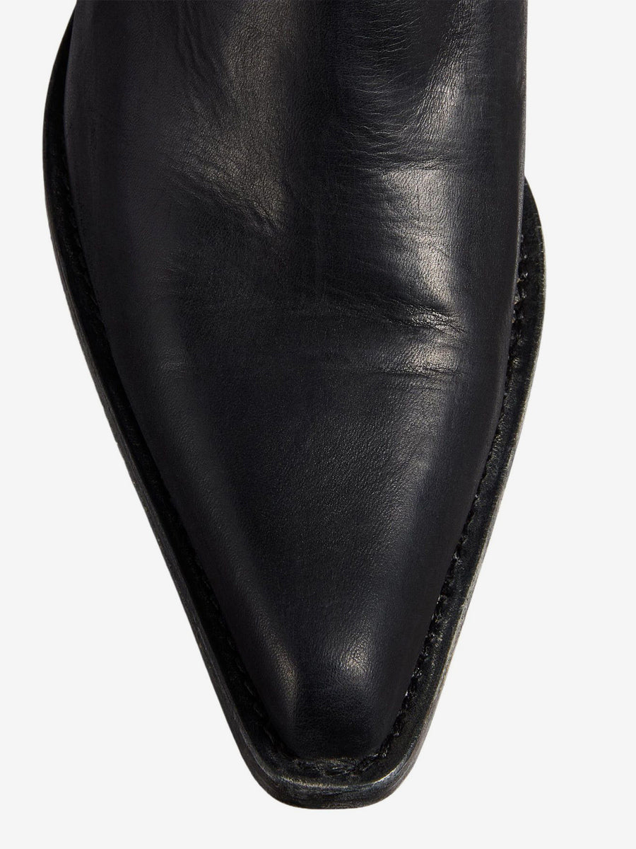 brown pointed toe ruched mid calf boots — view 5