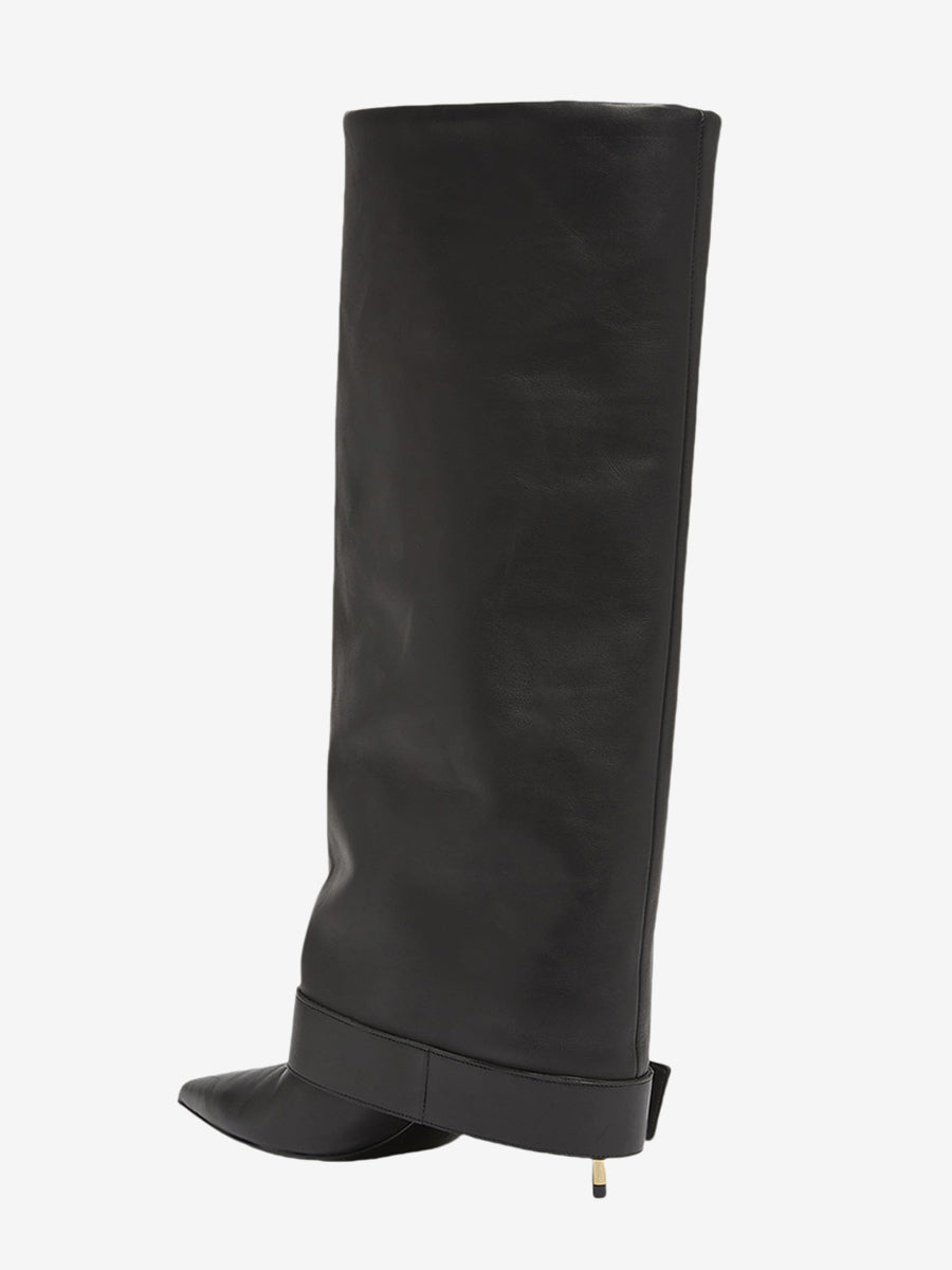 sky blue pointed toe buckle knee high boots — view 4