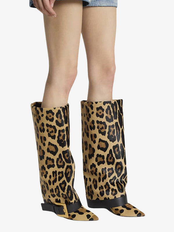 Sky Blue Pointed-Toe Buckle Knee-High Boots — view 14