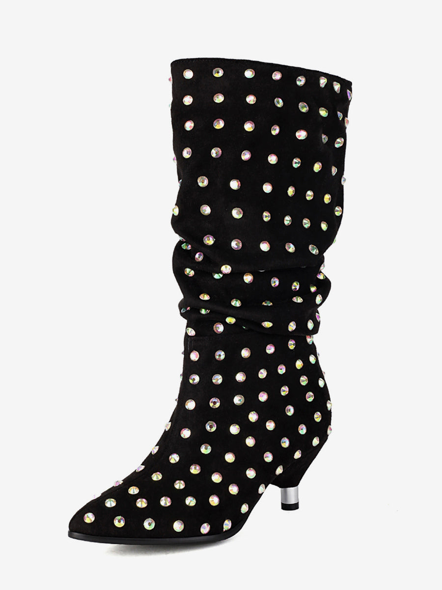 apricot pointed toe embellished suede effect mid calf boots — view 5