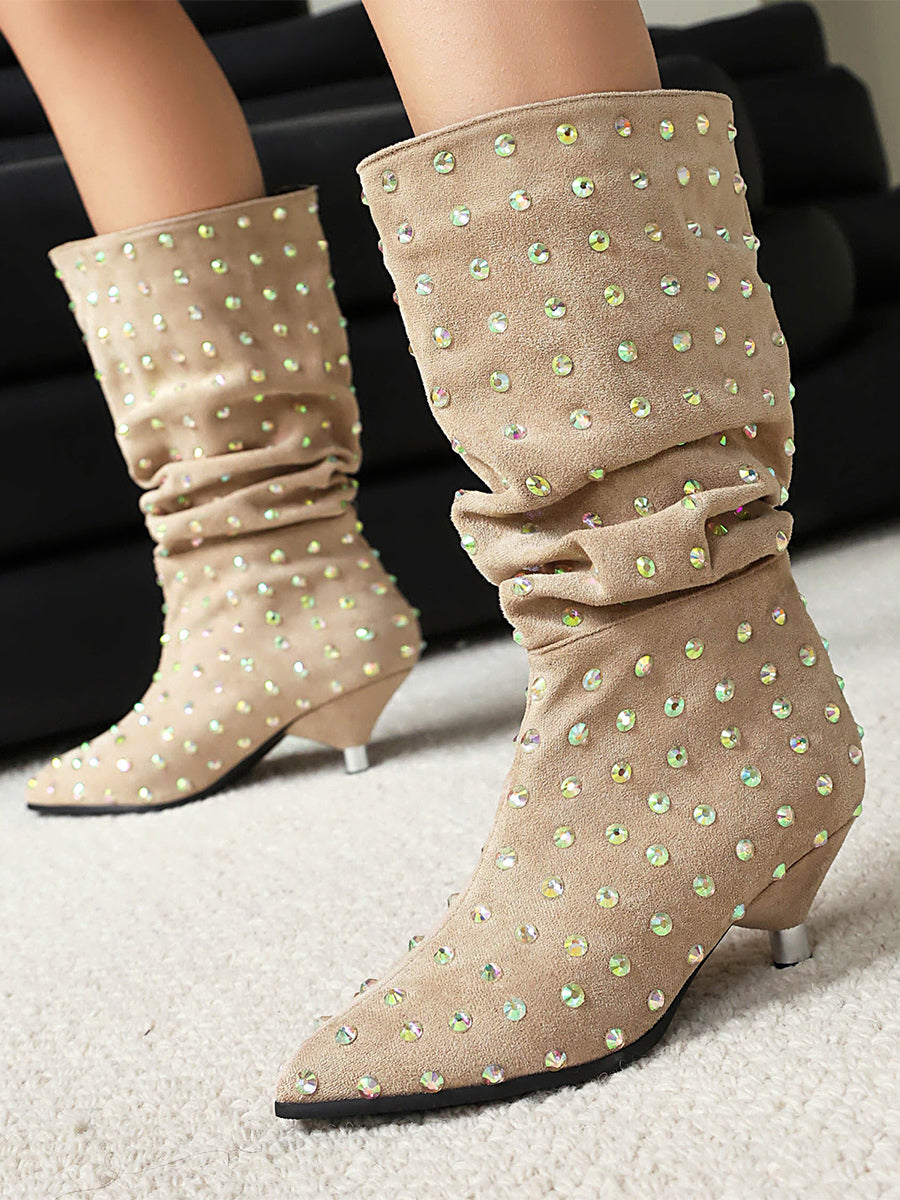 Apricot Pointed-Toe Embellished Suede-Effect Mid-Calf Boots — view 8