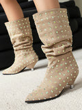 Apricot Pointed-Toe Embellished Suede-Effect Mid-Calf Boots — view 8
