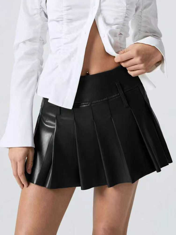 Burgundy Pleated Mini Skirt — view 4