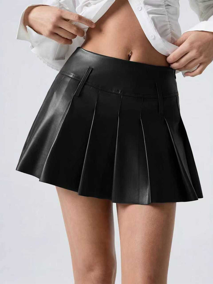 Burgundy Pleated Mini Skirt — view 1