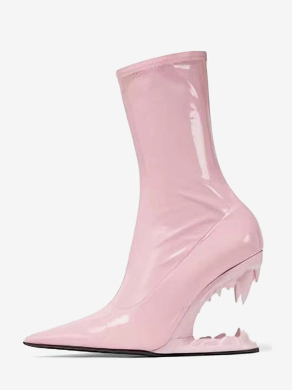 Red Pointed-Toe Wedge Ankle Boots — view 4