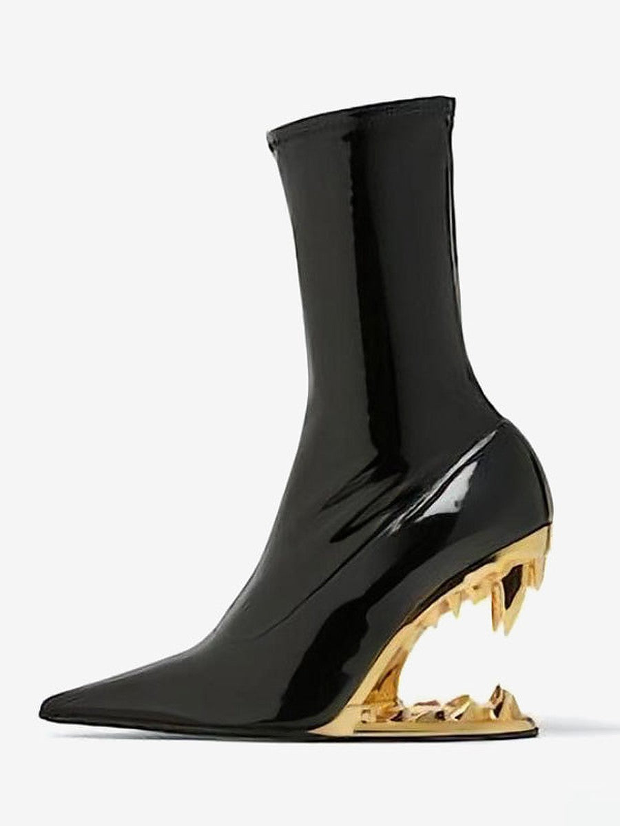Red Pointed-Toe Wedge Ankle Boots — view 1