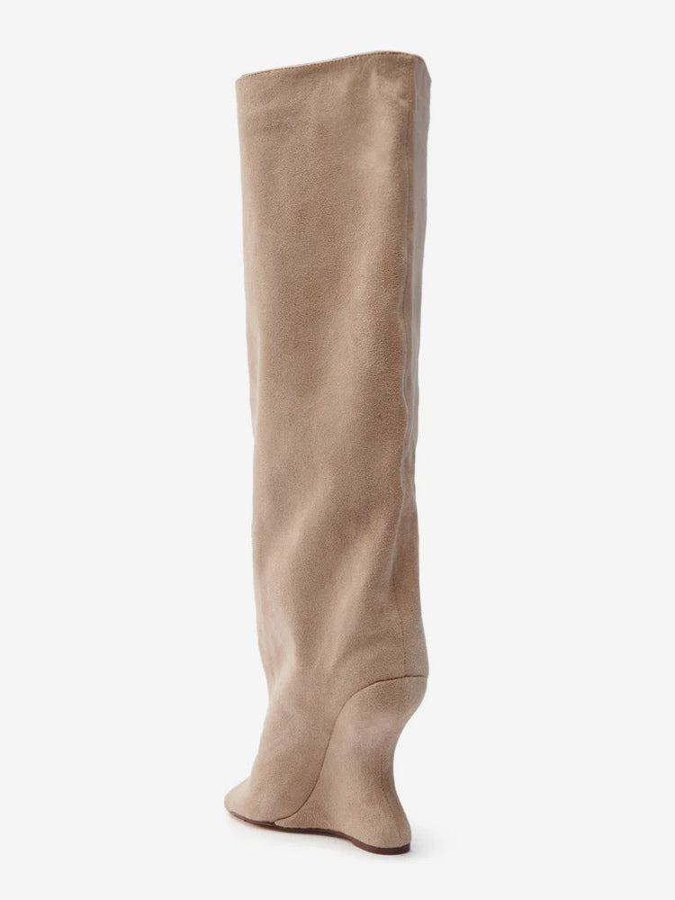 yellow open toe suede effect knee high boots — view 3
